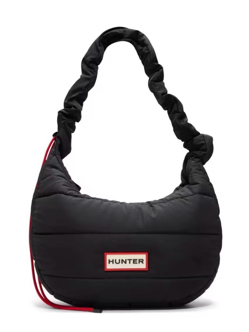 Hunter Dash Quilted Nylon Shoulder Bag Black with Red Accents